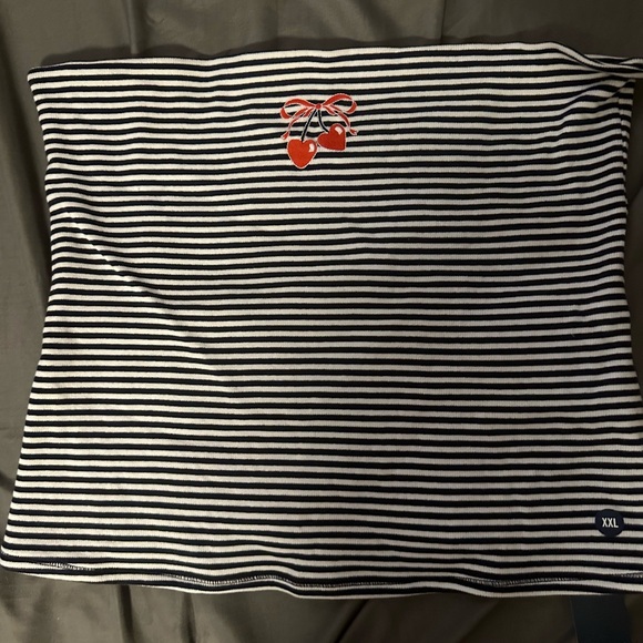 Hollister Black and White Striped Tube Top with Red Cherry Embroidery - Picture 1 of 6